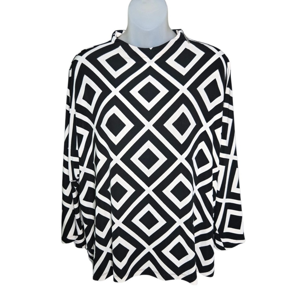 Chicos Travelers Womens Statement Top Size 3 XL Travel Career Geometric Chic